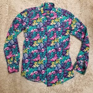 Men Floral Slim Fit Button Down Long Sleeve Top